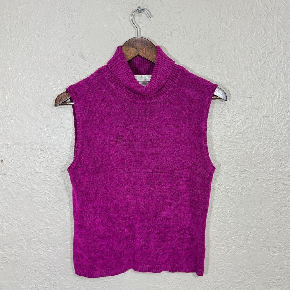 Worthington Turtleneck Sweater Vest Med Vtg‎ 90s Magenta Chenille Knit Fairy Y2K